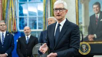 Apple CEO Tim Cook in the Oval Office with President Donald Trump | Bonnie Cash - Pool via CNP/CNP / Polaris/Newscom