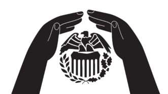 An illustration of two hands shielding the Federal Reserve seal | Illustration: iStock, Wikimedia