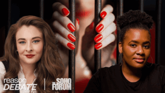 Melanie Thompson and Kaytlin Bailey, with a photo of a a woman's hand holding the bars of a jail cell in between them | Graphic by Eddie Marshall