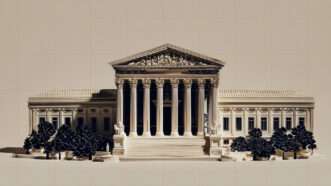 A tinted image of the U.S. Supreme Court building against a brown background | Illustration: Eddie Marshall | Midjourney