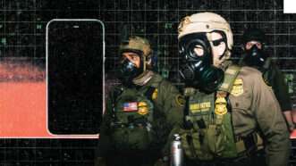 A cell phone and ICE officers | Illustration: Eddie Marshall | Dave Decker | ZUMAPRESS | Newscom | Midjourney