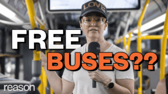 Kennedy on a bus in NYC with the words free buses?? | Illustration: Adani Samat
