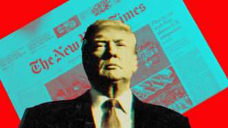 President Donald Trump and the cover page of the New York Times. | Illustration: Eddie Marshall | cottonbro studio | Pexels | Midjourney