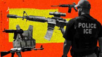 ICE agents with weapons in the background | Illustration: Eddie Marshall | Picryl | Midjourney