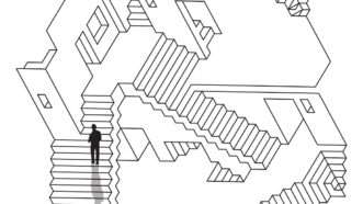 An illustration showing connecting stairways from different perspectives, reminiscent of M.C. Escher | Illustration: Joanna Andreasson; Source image: iStock