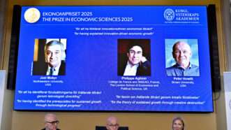 The Nobel Memorial Prize in Economic Sciences is presented to Joel Mokyr, Philippe Aghion, and Peter Howitt. | Anders Wiklund/ZUMAPRESS/Newscom