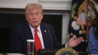 President Donald Trump during a Roundtable on Antifa in the State Dining Room of the White House in Washington, Oct. 8, 2025. | Sipa USA/Newscom