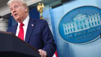 President Donald Trump speaking to reporters in the White House | Samuel Corum/Sipa USA/Newscom
