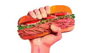 An illustration of a hand clenching a ham sandwich | Illustration: Joanna Andreasson