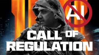 Illustration of Rep. Ro Khanna (D–Calif.) on a Call of Duty poster | Illustration: Eddie Marshall | April Brady | Project on Middle East Democracy | Midjourney