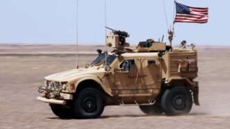 A M-ATV Special Forces Vehicle driven by Green Berets speeds towards a helicopter landing zone during a medical evacuation exercise near Al Tanf, Syria, May 27, 2020. | William Howard/DOD / Polaris/Newscom