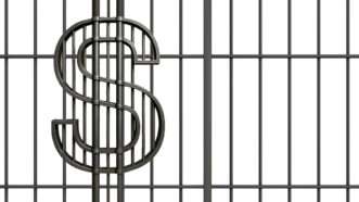An illustration of jail bars with a dollar sign | Illustration: Joanna Andreasson; Source images: iStock
