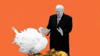 Donald Trump is seen with a turkey in the Rose Garden at the White House | Illustration: Eddie Marshall | Abaca Press | Gripas Yuri | Abaca | Sipa USA | Newscom