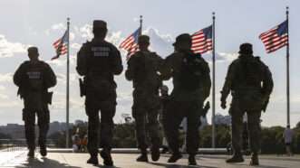 Members of the National Guard patrolling the Washington Monument in Washington, D.C. | Mehmet Eser/ZUMAPRESS/Newscom