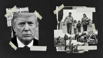 A photo of Donald Trump alongside photos of immigrants | Illustration: Eddie Marshall | Nano Banana