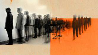 An orange and tan background with shadowy figures across it | Illustration: Eddie Marshall | Midjourney
