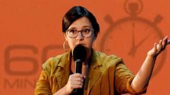 CBS News Editor in Chief Bari Weiss in front of an orange background with the 60 Minutes logo | Illustration: Eddie Marshall | Alberto E. Tamargo | Sipa USA | Newscom | Nano Banana