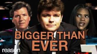 Tucker Carlson, Nick Fuentes, and Candace Owens with the caption "Bigger Than Ever" | Illustration: Lex Villena