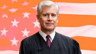 Judge Patrick J. Schiltz against an orange-tinted American flag | Photo: Wikimedia Commons