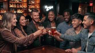 Group of people drinking alcohol in a bar | Illustration: Eddie Marshall | Nano Banana