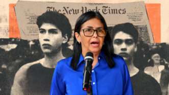 Delcy Rodriguez, the acting dictator of Venezuela. | Illustration: Ding Hongfa | Xinhua News Agency | Newscom | Midjourney