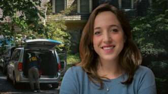 FBI agents raiding a suburban home; journalist Hannah Natanson. | Illustration: CNP for NY Post/picture alliance / Consolidated News Photos/Newscom/The Harvard Crimson