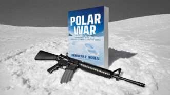 The book "Polar War" next to a military rifle | Illustration: Eddie Marshall | Midjourney