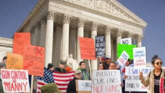 Picketers hold signs supporting and opposing gun control outside the Supreme Court | Illustration: Dmcdesign/Gary Blakeley/Sheila Fitzgerald/Dreamstime