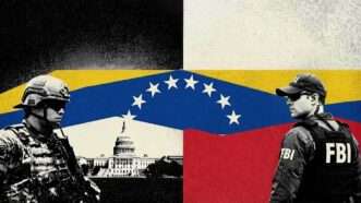 A U.S. soldier and an FBI agent against a backdrop of the Venezuelan flag and the U.S. Capitol | Eddie Marshall | Midjourney