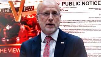 FCC Chairman Brendan Carr, "The View," and an FCC public notice | Aaron Schwartz/Sipa USA/Newscom/The View