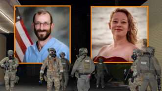 Pictures of Alex Pretti and Renee Good with armed police officers in the foreground | Jason White/Zuma Press/Newscom/Wikimedia Commons/BBC