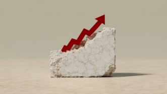 Illustration of a block of quartz with an upward trending arrow | Illustration: Midjourney