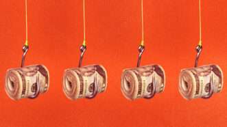 Rolled up dollar bills on fishhooks | Envato