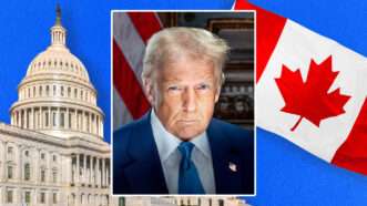 A portrait of Donald Trump alongside the U.S. Capital and a Candian flag | Credit: Envato/Wikimedia Commons