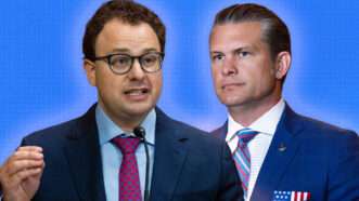 Illustration of Anthropic CEO Dario Amodei beside Defense Secretary Pete Hegseth | Illustration: Graeme Sloan/Sipa USA/Newscom/Annabelle Gordon/Sipa USA/Newscom