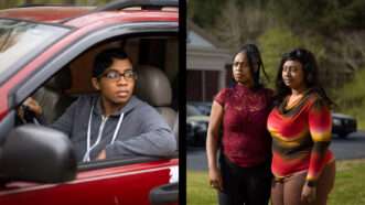 A woman sits behind the wheel of a vehicle on the left side, two women stand together on the right | Institute for Justice