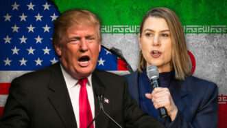 An Iranian flag, with President Trump and Michigan Senator Elissa Slotkin in front of it | Illustration: Walter Arce/Donfiore/Dreamstime/Scott Hasse/ZUMAPRESS/Newscom