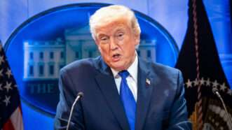 President Donald Trump addresses the press after the Supreme Court's tariff decision. | Sipa USA/Newscom