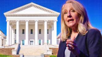 Illustration of Gov. Abigail Spanberger in front of the Virginia state capitol | Credit: Envato/Peter Casey/TNS/Newscom