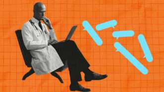 A scientist sits in a chair on his laptop, scrolling social media. | Illustration: Midjourney/Pawinee Jaruwaranon/Anton Vierietin/Dreamstime