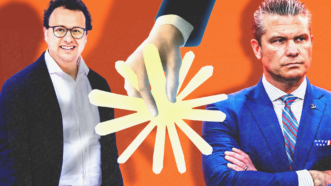 Illustration of Anthropic CEO Dario Amodei and Defense Secretary Pete Hegseth | BONNIE CASH/UPI/Newscom/Vincent Isore/ZUMAPRESS/Adani Samat/Midjourney