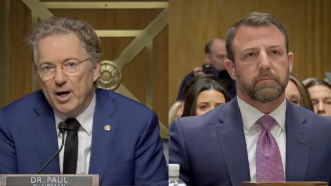 Senators Rand Paul and Markwayne Mullin during the latter's DHS confirmation hearing | C-SPAN