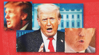 Three images of Trump layered across a red background | Allen Eyestone/Dan Herrick/Zuma Press/Michael Brochstein/Sipa USA/Newscom