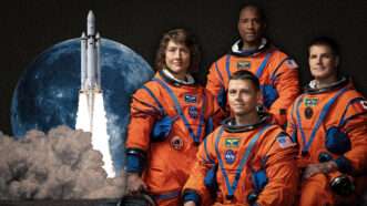 Astronauts in front of Artemis II launch | Illustration: Midjourney/David Woods/Dreamstime/JOEL KOWSKY/UPI/Newscom
