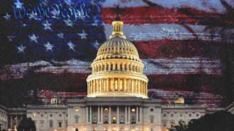 The U.S. Capitol against the backdrop of an American flag and the U.S. Constitution | Illustration: Keith Lamond/Onur Ersin/Leigh Prather/Dreamstime
