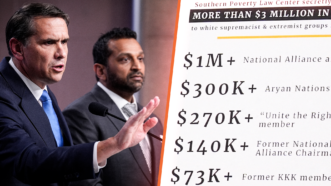 Todd Blanche and Kash Patel on the left, a document with dollar amounts on the right | Gripas Yuri/ZUMAPRESS/Newscom