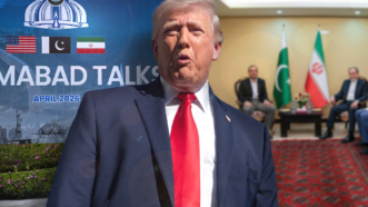 President Trump, with Islamabad Talks sign and negotiators behind him | Andrew Leyden/ZUMAPRESS/Newscom/Iranian Foreign Ministry/UPI/Xinhua/Sipa USA