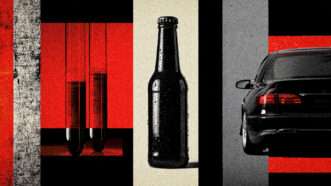 Images of blood tests, alcohol, and a car | Illustration: Midjourney