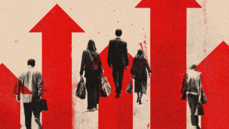 Silhouettes of consumers with red arrows pointing up | Illustration: Midjourney