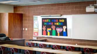 A poster in an Ohio classroom that reads "Hate has no home here" | Illustration: Rosemarie Mosteller/Pix569/Karenr/Dreamstime